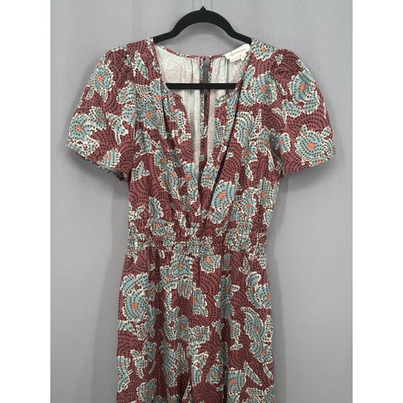 Anthropologie Jumpsuit Womens Small Mauve The Somerset Ruched Short Sleeve - Picture 2 of 16